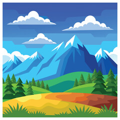 Mountain cloudy sky outside landscape vector art illustration