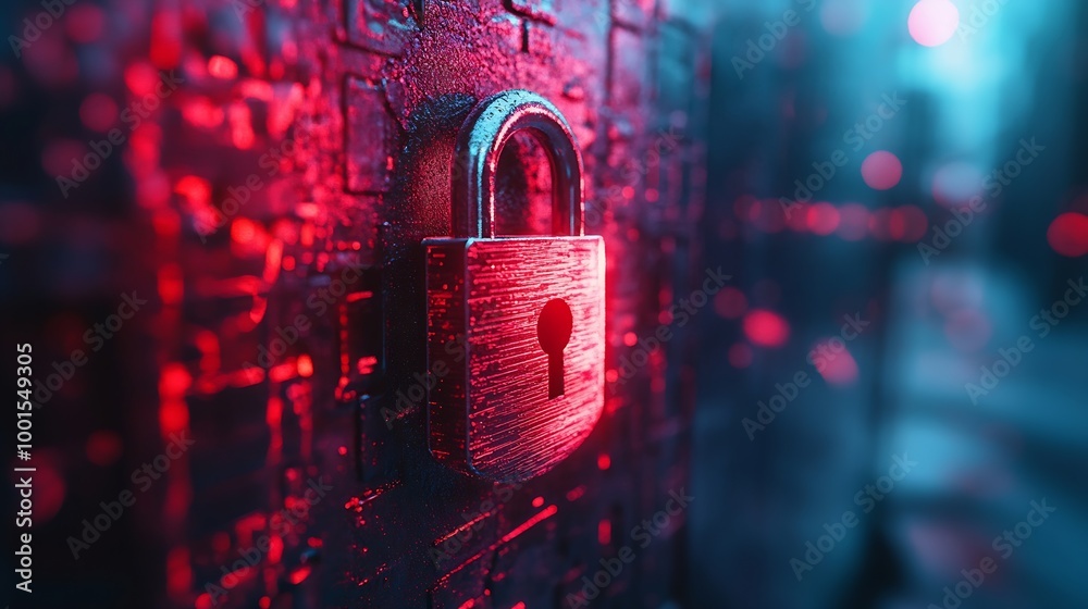 Poster technology login information security privacy business protection protect padlock password touching padlock hud to view cloud technology system that tech is protect your data and secur : Generative AI