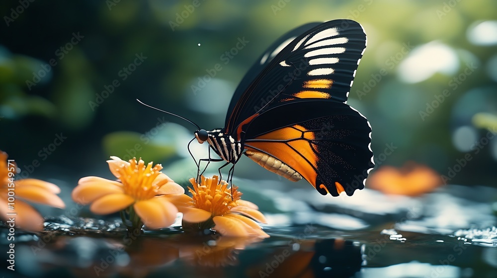 Poster butterfly drinking nectar in a zoo : generative ai