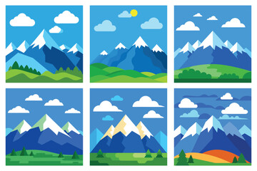 Mountain cloudy sky outside landscape vector art illustration