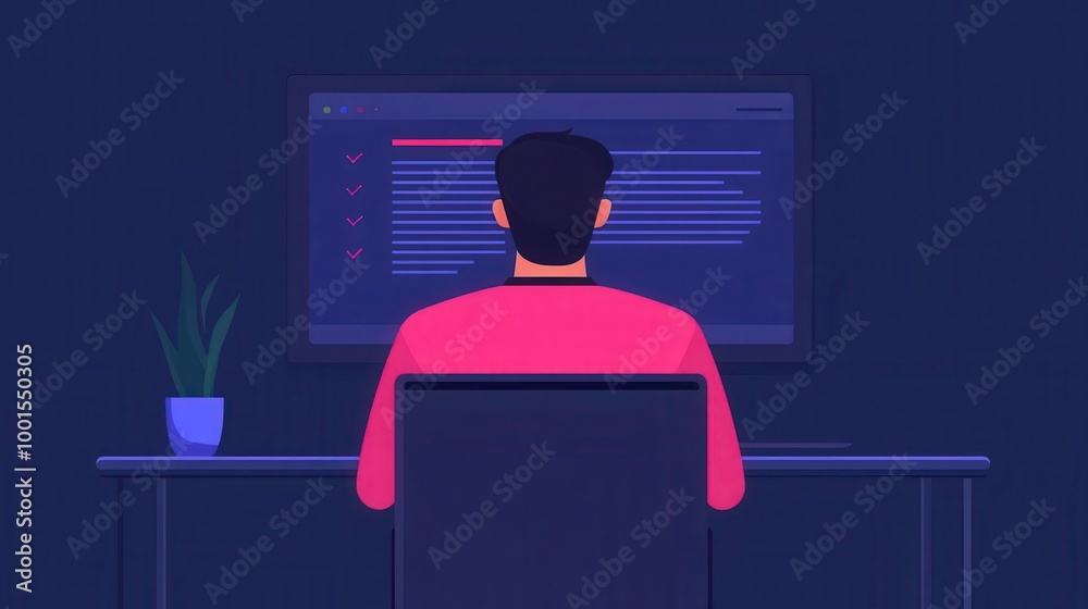 Wall mural developer testing software, loading bar and error notifications, flat design illustration