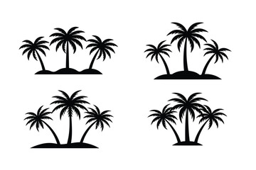 Tropical beach with palm trees silhouette vector art