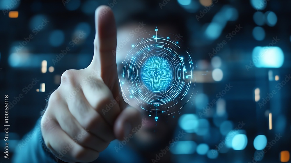 Leinwandbilder Embrace future of security with thumbs up and virtual fingerprint scan Biometric identity verification and access password for robust technology security system Protect your informatio : Generative AI