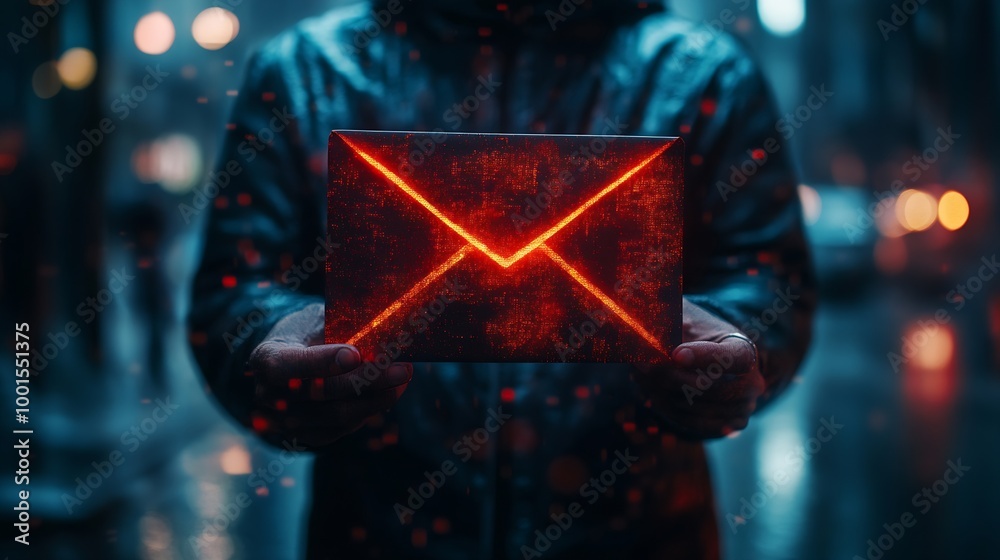 Poster threat phishing malicious danger hack warning mail thief scam alert safety letter technology online 