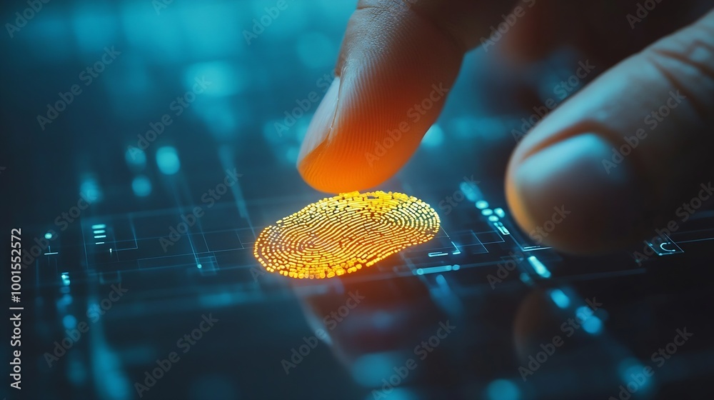Fototapete Fingerprint scan provides security access with biometrics identificationFuturistic Technology in smart business high efficiency using ai artificial intelligenceRPA5gbig dataiotvrLog4j : Generative AI