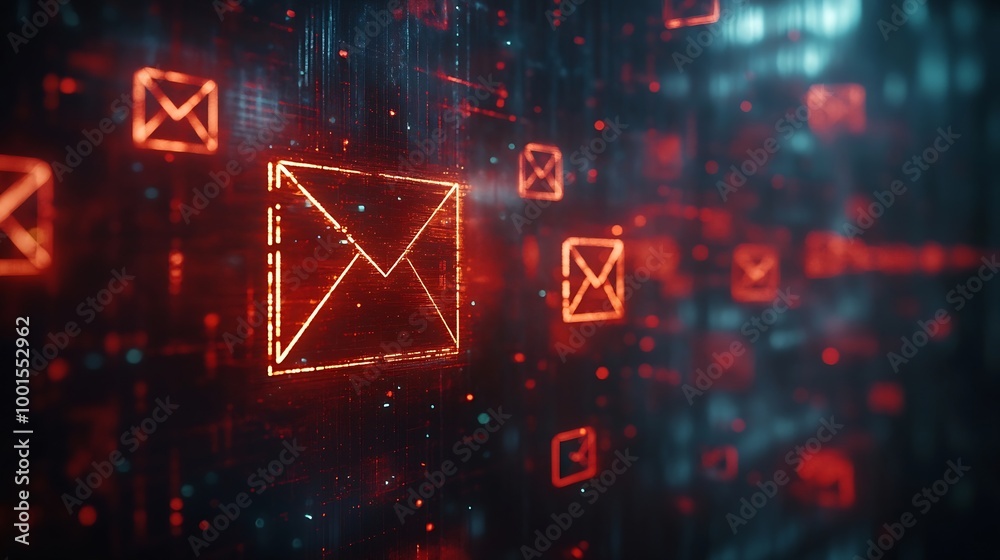 Leinwandbilder Email security concept Security protection Email from spam virus and phishing Email fraud Scam mail virus alert hacker Check email notification junk and trash mail and compromised info : Generative AI