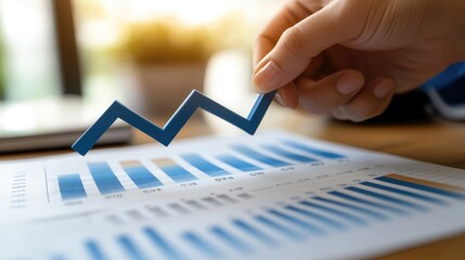 Dynamic business image with a hand placing an upward arrow on a growth report --ar 16:9 --v 6.1 Job ID: 1fae7618-9945-48b9-9e9e-4f807cced0f1