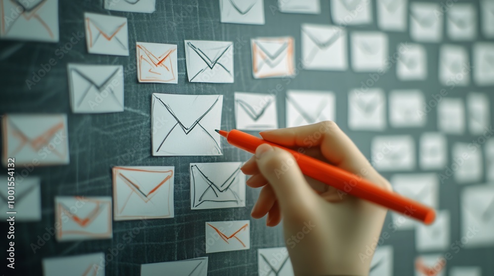 Poster Hand sketching Email Concept with red marker on transparent wipe board : Generative AI