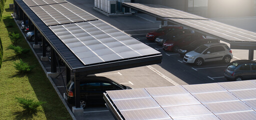 Parking space with solar panels on a roof