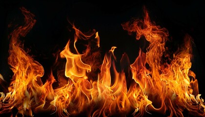 Obraz premium panorama fire flames on black background