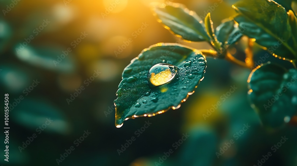 Aufkleber dew drop on the leaf which reflects the sprout : generative ai