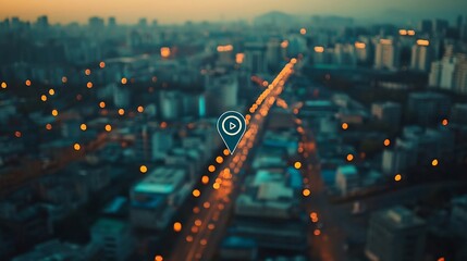 Modern city and location information network concept GPS Navigation map Social networking service Visual with copy space for advertisements and banners : Generative AI