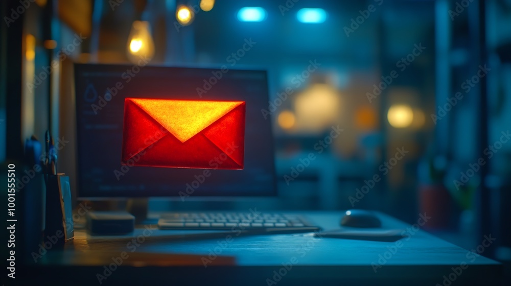 Aufkleber Alert Email inbox and spam virus with warning caution for notification on internet letter security protect junk and trash mail and compromised information : Generative AI