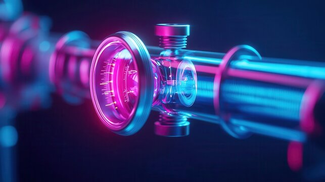 Visualization of a fluid flow in a Venturi meter, pressure differences illustrated, fluid mechanics, flow rate analysis