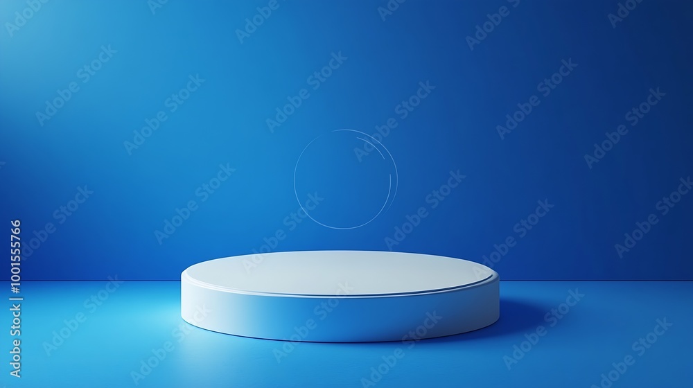 Leinwandbilder Abstract empty white podium on blue background Mock up stand for product presentation 3D Render Minimal concept Advertising template : Generative AI