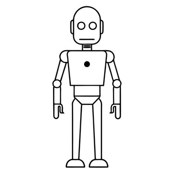  Humanoid robot vector outline illustration.
