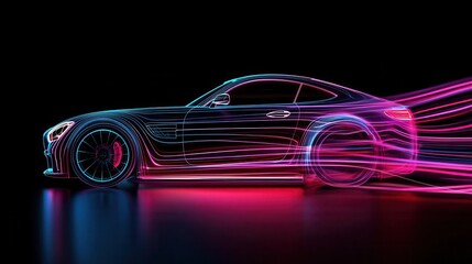 Naklejka premium Visual representation of aerodynamic forces on a sports car, drag coefficients annotated, automotive engineering, aerodynamic analysis