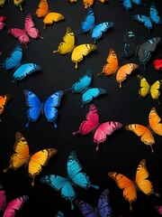 Colorful butterflies on a dark background.