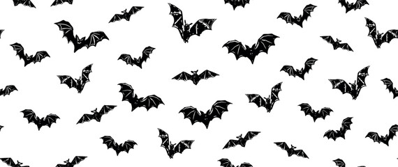 Halloween, bat on white background, hand drawn pattern.	
