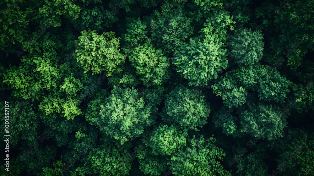 Aufkleber Aerial top view forest tree Rainforest ecosystem and healthy environment concept and background Texture of green tree forest view from above : Generative AI