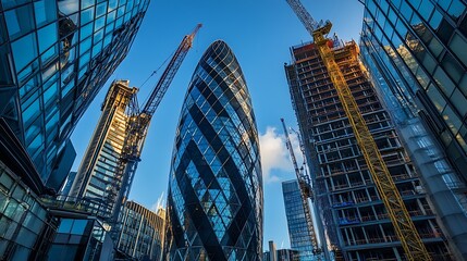 Fototapeta premium Modern skyscraper under construction in the City of London : Generative AI