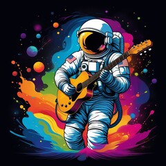 rock concert poster astronaut playing guitar bright flashes content created with generative AI software.