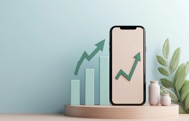 simple bar graph with an arrow pointing upwards, indicating growth or positive trend
