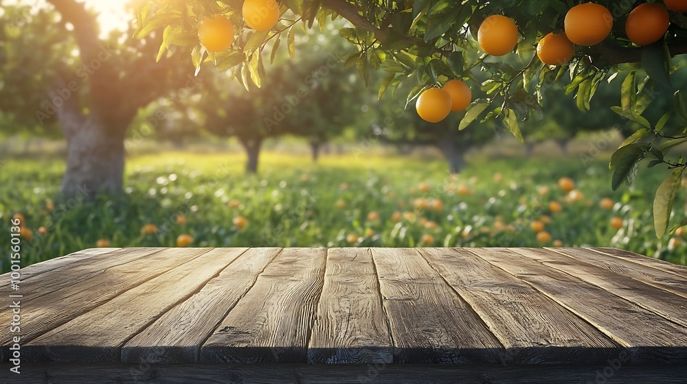 Poster tree table wood podium in farm display for food perfume and other products on nature background tabl