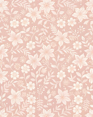 Delicate Blush Floral Pattern: A charming and romantic seamless pattern featuring delicate white floral motifs on a soft blush background, perfect for adding a touch of elegance to your designs. 