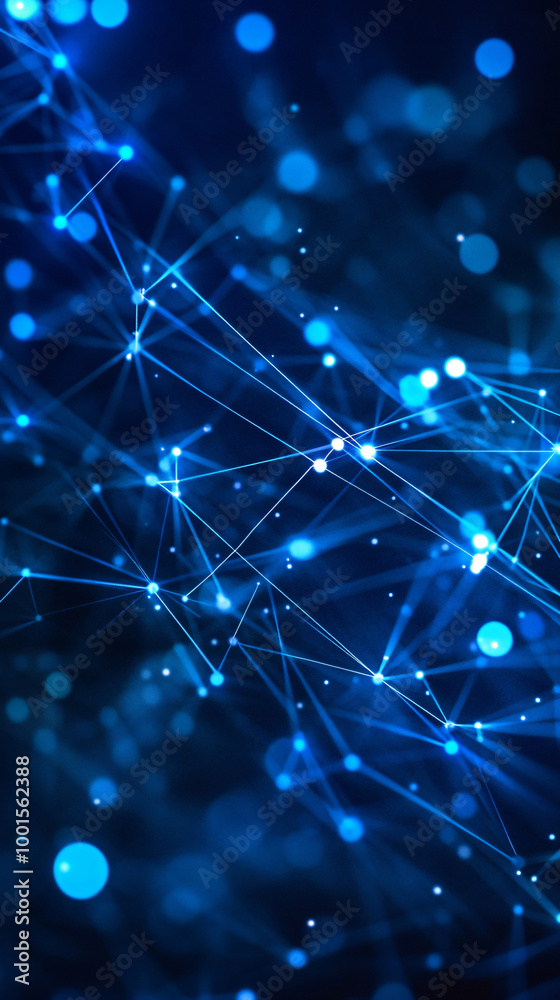 Poster Abstract network of lines and dots on deep blue background representing technology and connectivity, embodying the digital era