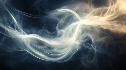 Obraz premium Abstract smoke on a black background, creating a flow of white and gold light and dark gray hues.
