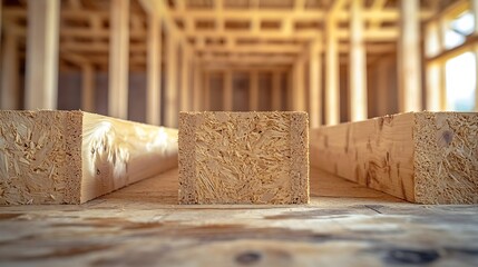 In course of remodeling house construction improvement framing beams wooden trusses were installed in an unfinished area : Generative AI