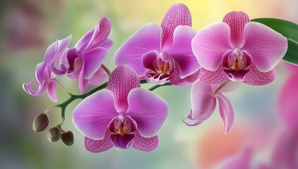 Close-up of beautiful pink orchids on blurred background, high-resolution macro