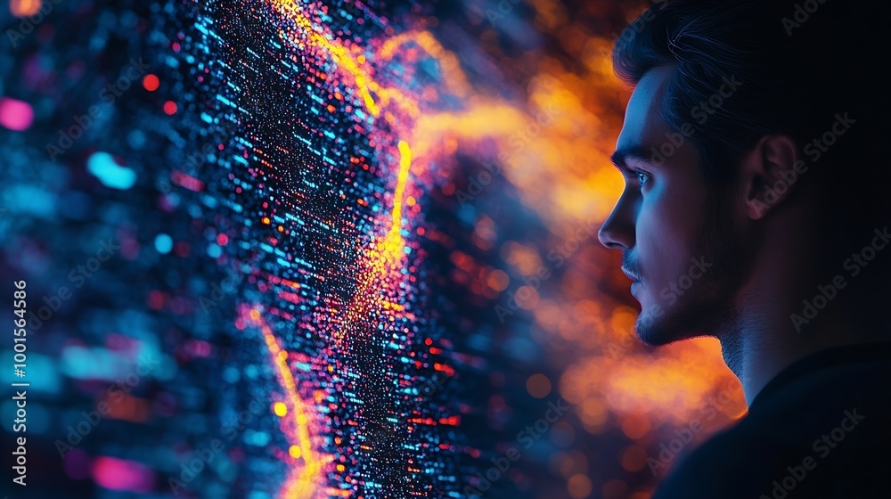 Poster Big data analytics with AI technology Data analyst analyzing and visualizing complex information network with artificial intelligence Machine learning algorithm for business analytics  : Generative AI