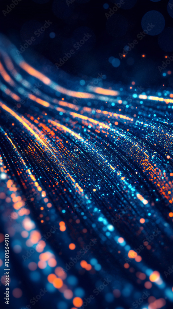 Leinwandbilder mesmerizing abstract blue and orange particles flow gracefully on a dark background, creating a vibr
