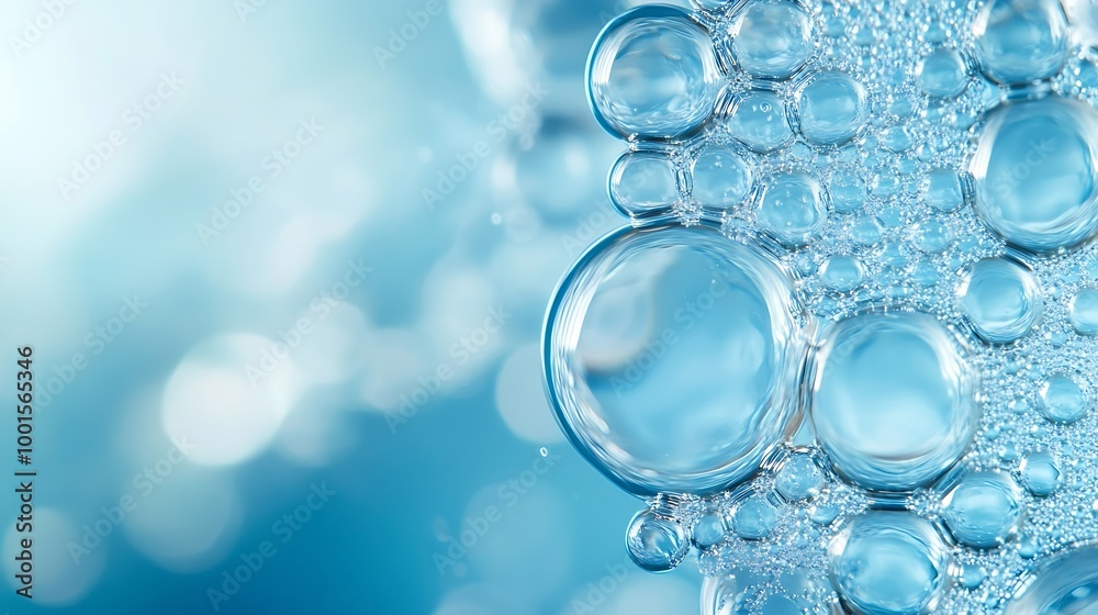 Poster oil bubbles close up a circles of water macro abstract light blue background : generative ai