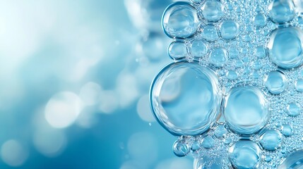 Oil bubbles close up a circles of water macro abstract light blue background : Generative AI
