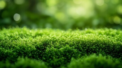 Naklejka premium Beautiful green moss on the floor moss closeup macro Beautiful background of moss for wallpaper : Generative AI
