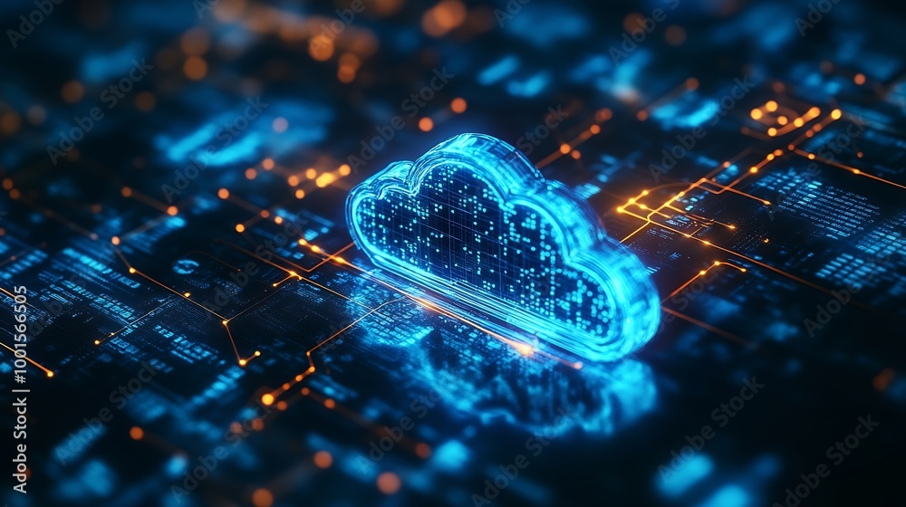 Fototapete Cyber security on cloud technology Data storage and Exchange business information with internet cloud technology Block chain File transfer Protocol File sharing on cyber global network : Generative AI