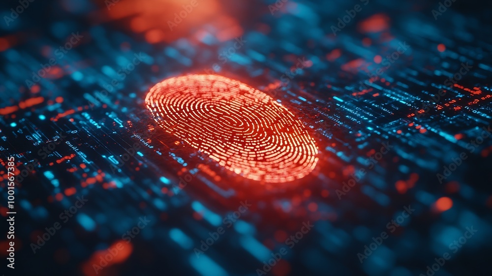 Leinwandbilder Using fingerprint indentification to personal data access Biometrics security Ekyc innovation technology concept : Generative AI