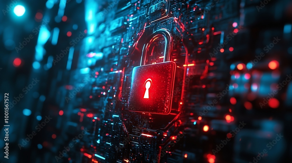 Aufkleber cybersecurity concept user privacy security and encryption secure internet access Future technology and cybernetics screen padlock vertical : Generative AI