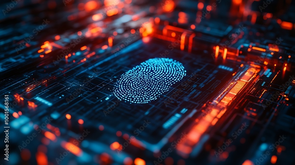 Aufkleber Fingerprint scan provides security access with biometrics identificationFuturistic Technology in smart business high efficiency using ai artificial intelligenceRPA5gbig dataiotvrmixed  : Generative AI