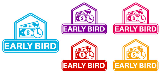 set banner early bird icon sign. early bird ticket symbol labels discount design vector illustration