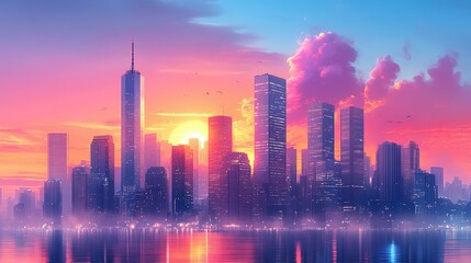 urban skyline of a financial center with business buildings and banking institutions, highlighting the corporate towers and investment capital in the city