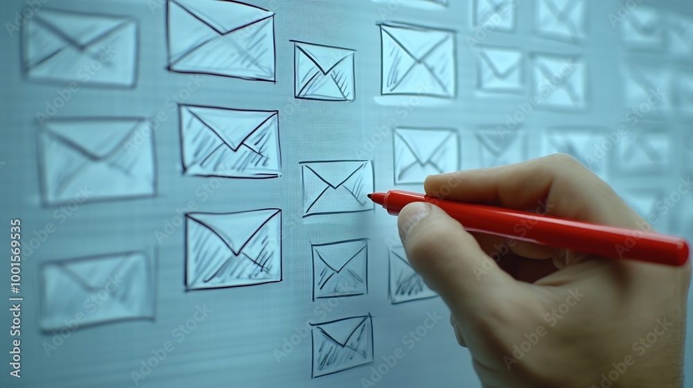 Poster Hand sketching Email Concept with red marker on transparent wipe board : Generative AI