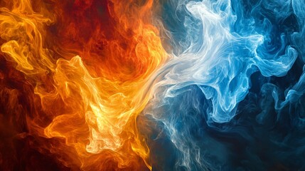 Abstract swirling patterns of red and blue fire.