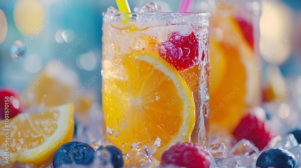 Aufkleber Soft drinks and fruit juice mixed with soda high in sugar have a negative effect on physical health : Generative AI