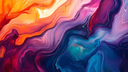 Abstract Swirls of Orange, Purple, and Blue Paint.