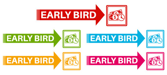 Set Stylish early bird icon labels. early buy symbol Special discount sign sticker social media promotion design vector illustration