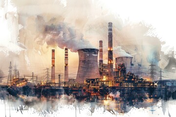 Factory building with smoke emitting from the chimneys, suitable for business or industry-themed projects